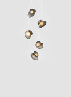 Contemporary Chandelier 'Pebble', 5 Pendants, Double Helix, Color Mix