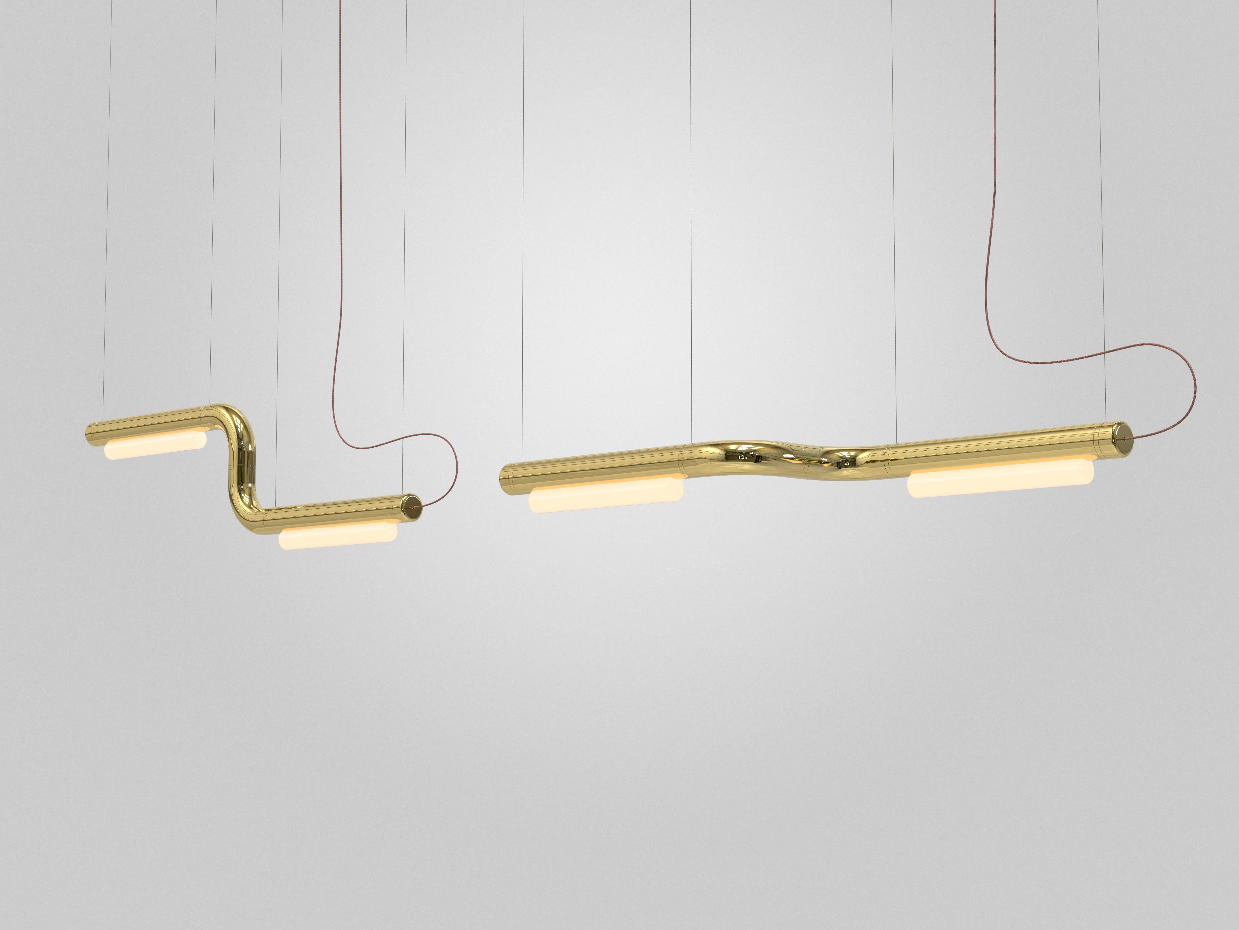 Organico moderno Lampadario / Lampada a sospensione Contemporary 'Pipeline CM1-P' Ottone di P & A in vendita