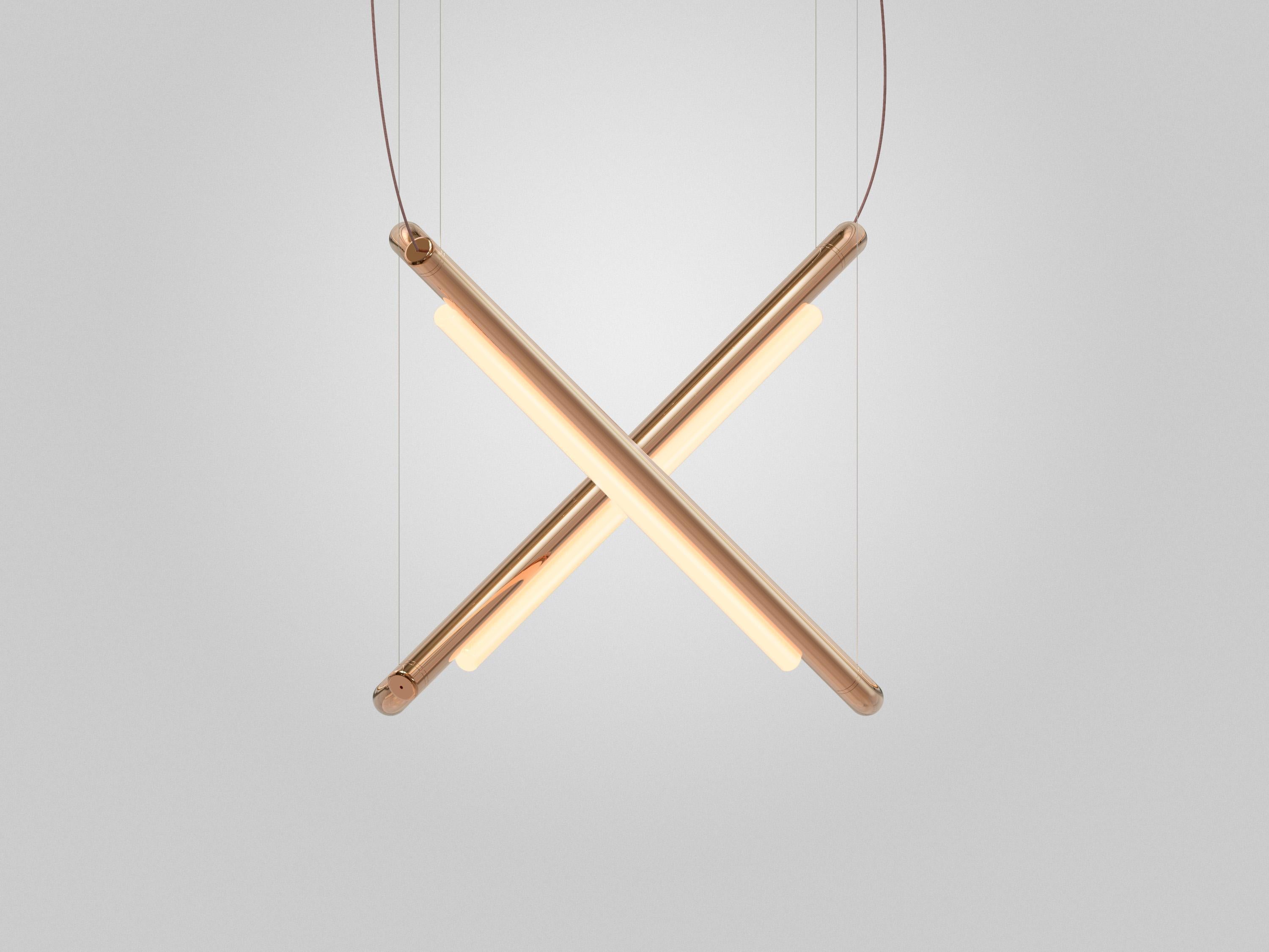 Canadese Lampadario contemporaneo / Lampada a sospensione 'Pipeline CM9-P' Rame di P & A in vendita