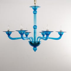 Contemporary Chandelier, Tobia 6 arms Blue Murano Glass by Multiforme in Stock