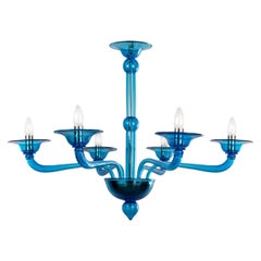 Lampadario contemporaneo, Tobia 6 braccia in vetro di Murano blu di Multiforme in Stock