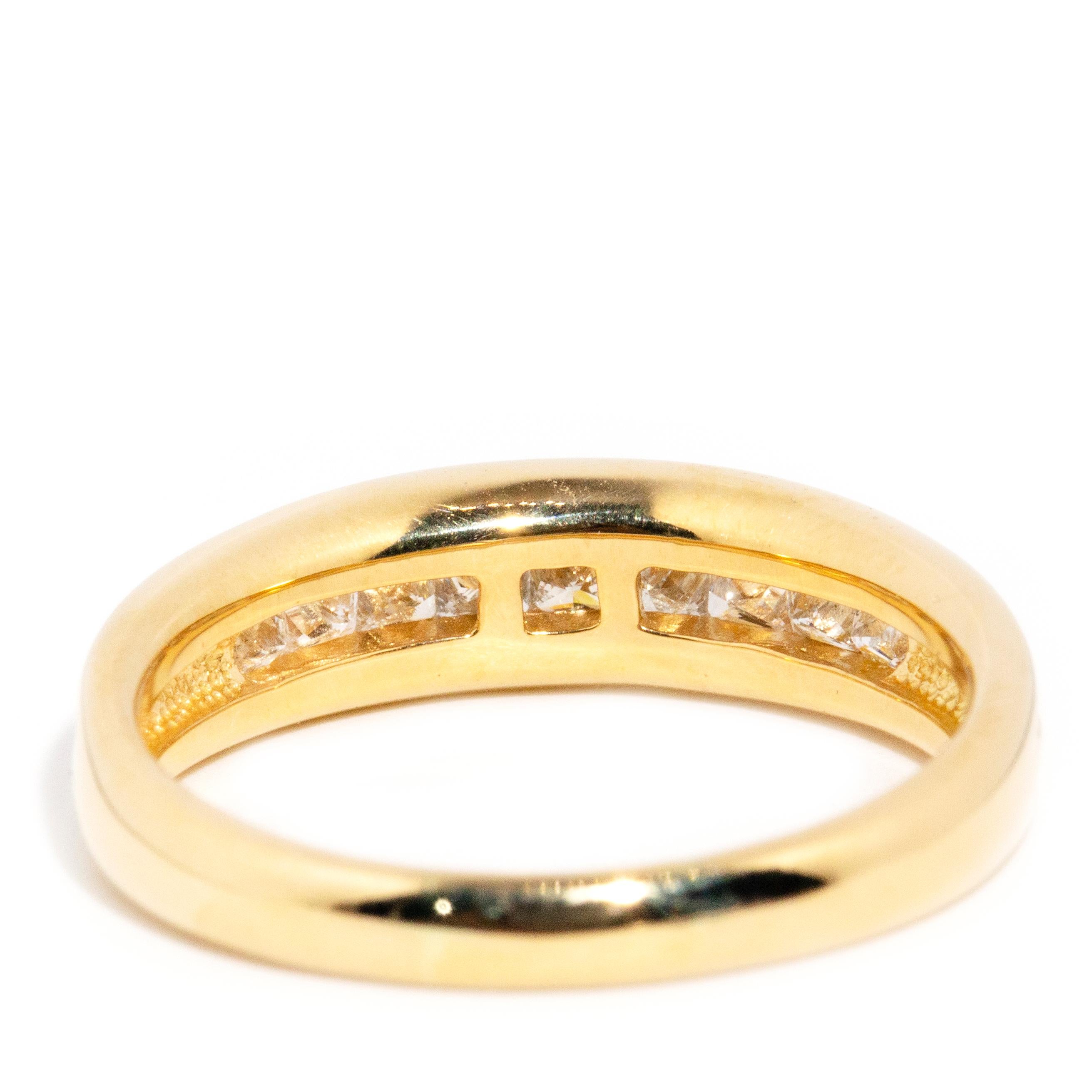 Contemporary Channel Set Princess Cut Diamond 18 Carat Yellow Gold Grooved Ring For Sale 4
