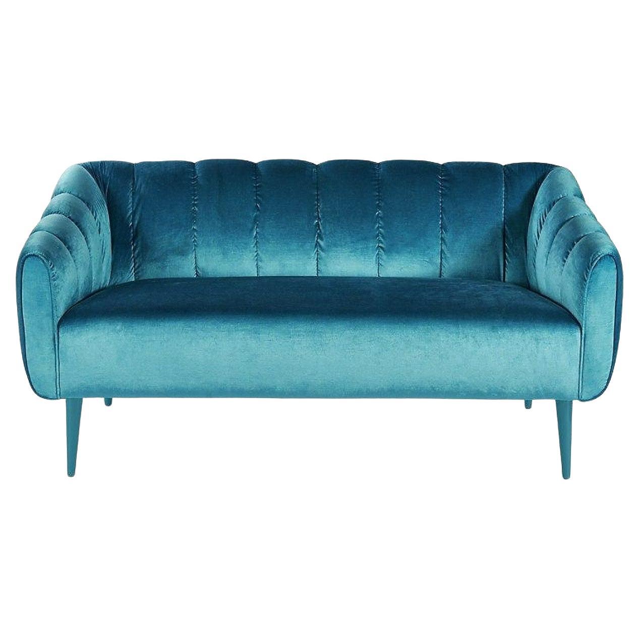 Contemporary Channel-Tufted Sofa Offered in Velvet For Sale