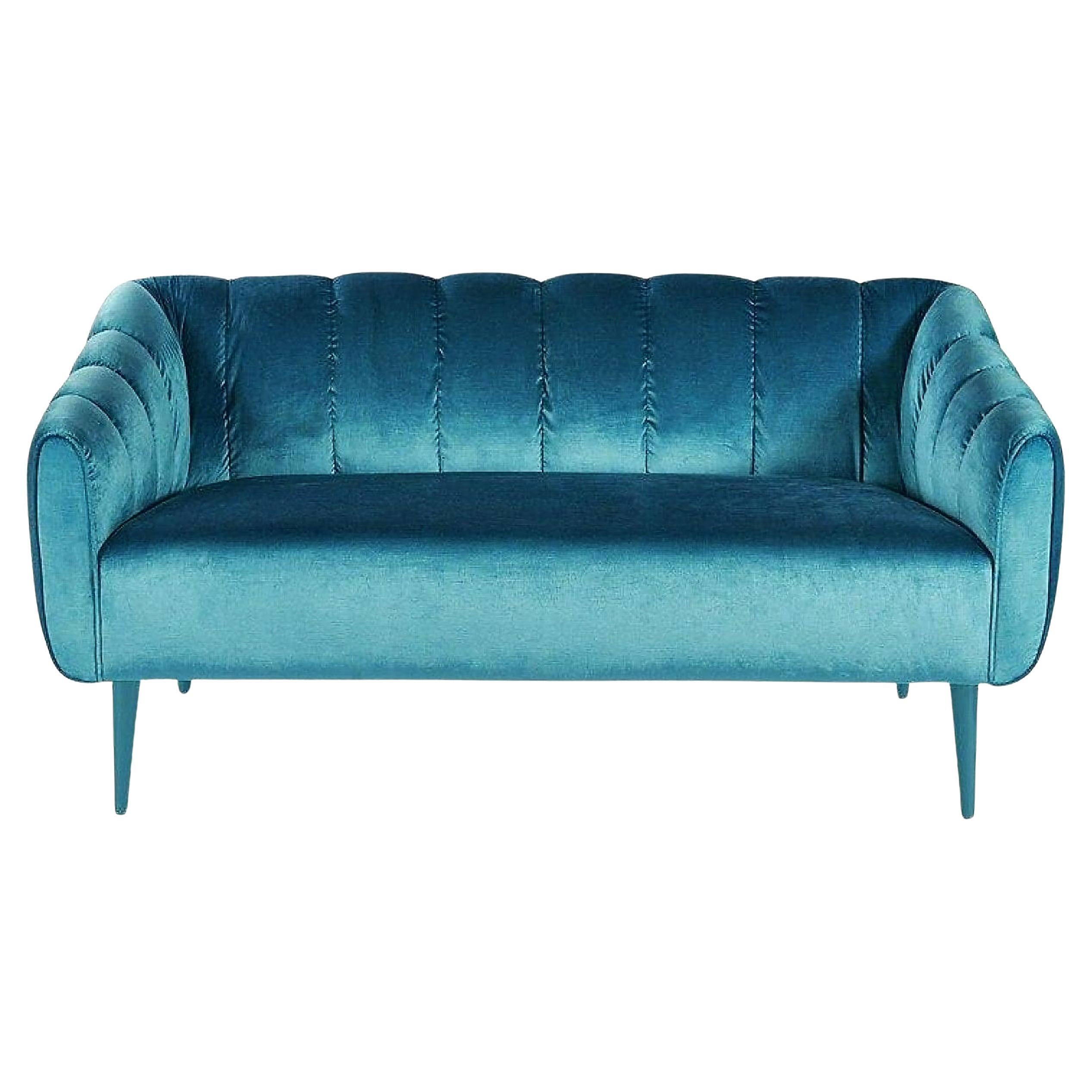 Contemporary Channel-Tufted Sofa Offered in Velvet