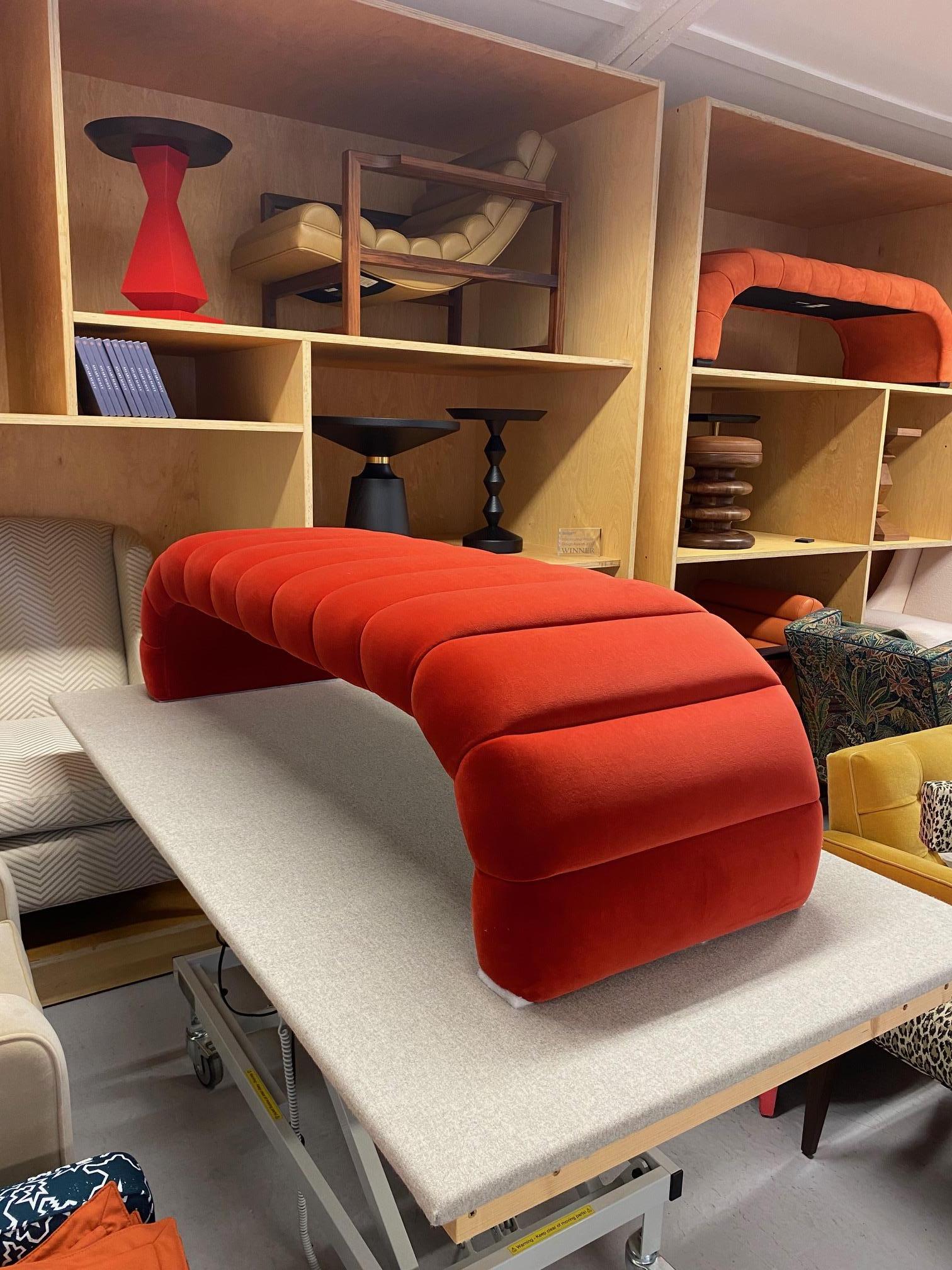 Contemporary Channeled Fleure Bench in Red Velvet In New Condition For Sale In Trowbridge, Wiltshire