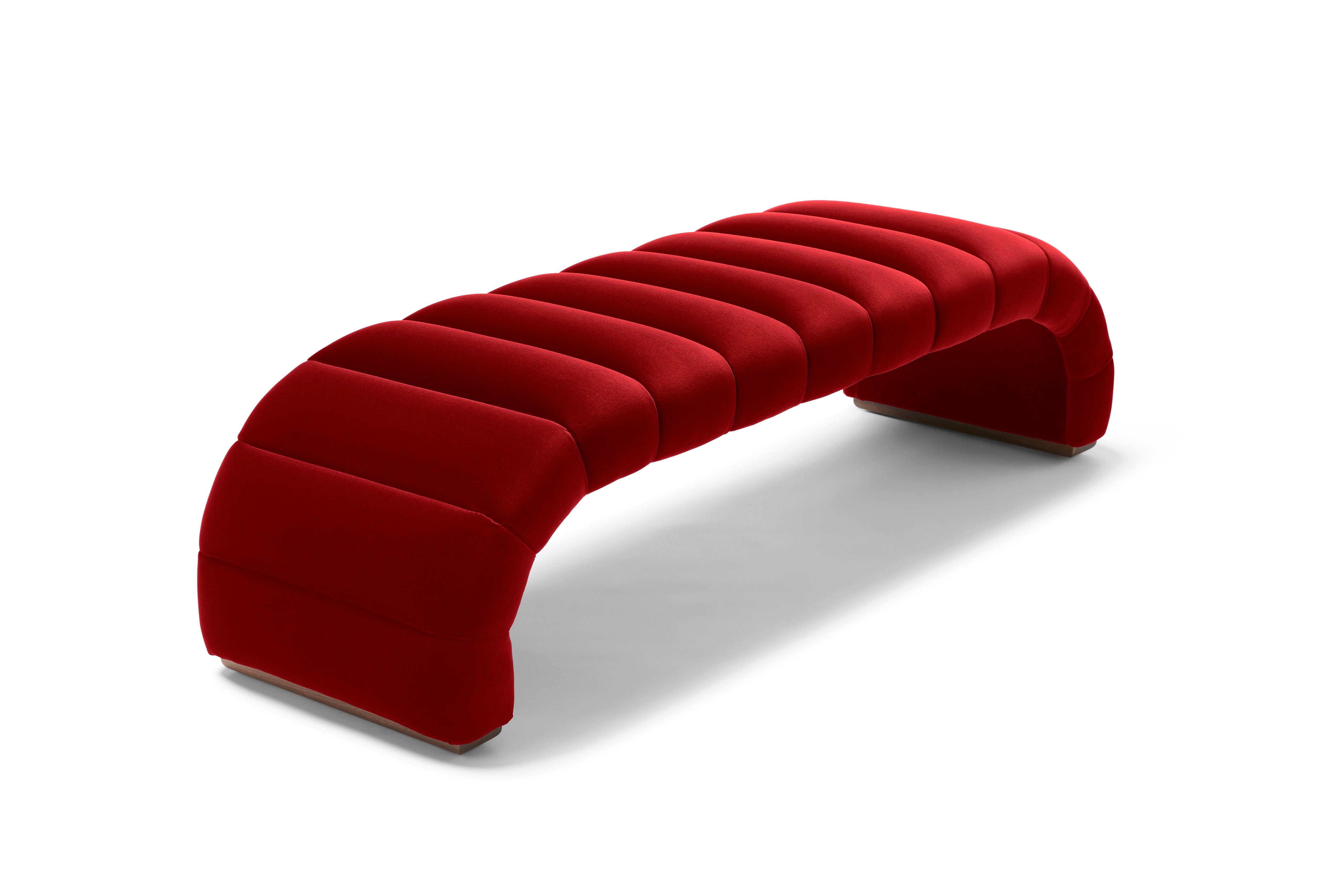 Moderne Banquette Channel Channel Contemporary en velours rouge en vente