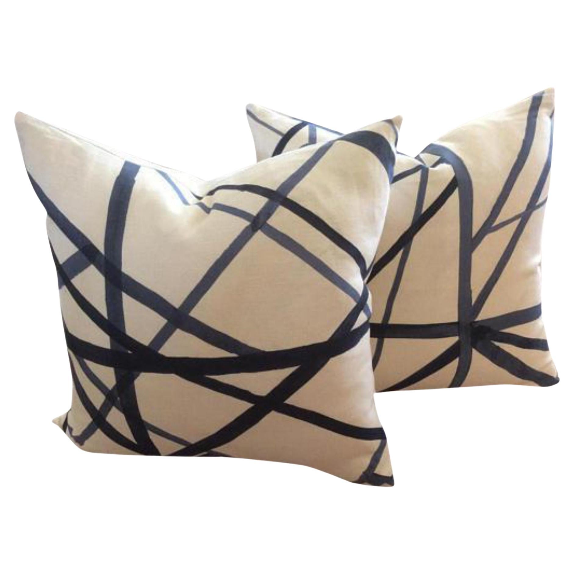 Contemporary "Channels" Pillows for Lee Jofa Groundworks in Blue - a Pair For Sale