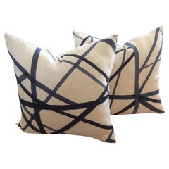 Contemporary "Channels" Pillows for Lee Jofa Groundworks in Blue - a Pair