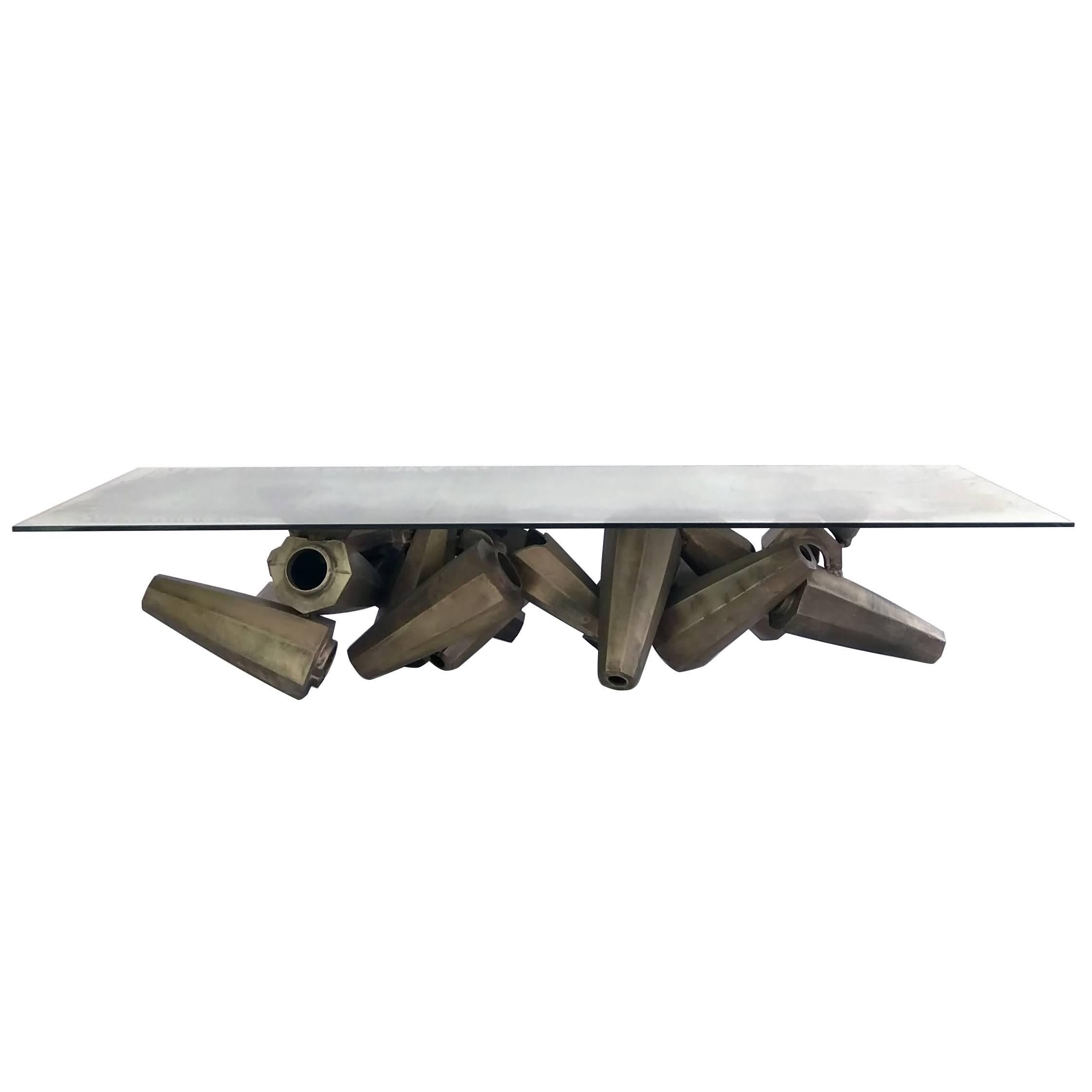 Chaos Table in Silvered Glass and Bronze by Gregory Nangle