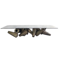 Chaos Table in Silvered Glass and Bronze by Gregory Nangle
