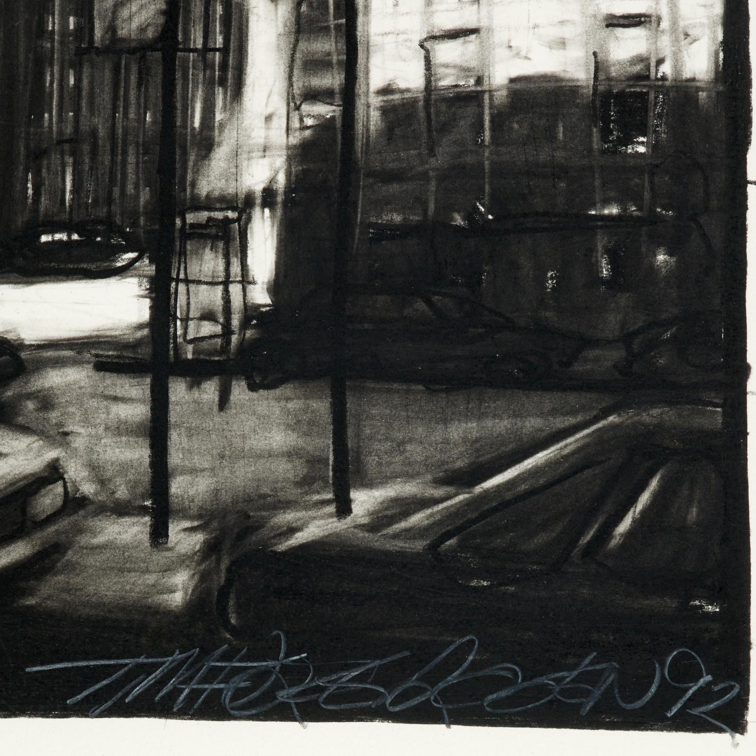Contemporary Charcoal on Paper Drawing of an NYC Streetscape, Tim Folzenlogen In Good Condition For Sale In Morristown, NJ