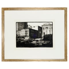 Retro Contemporary Charcoal on Paper Drawing of an NYC Streetscape, Tim Folzenlogen