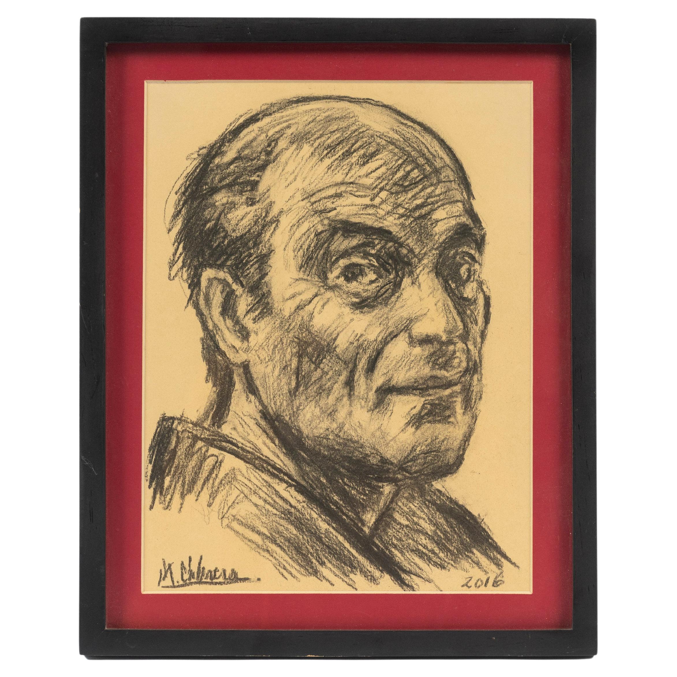Portrait contemporain d'un homme au fusain, encadré, 2016 en vente