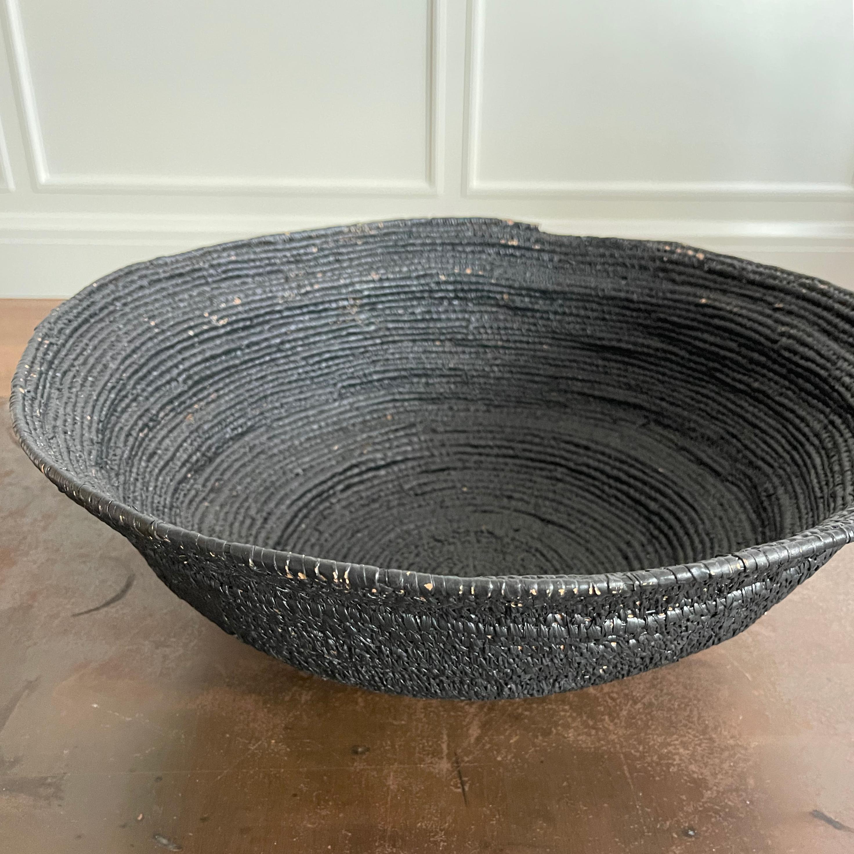 Malian Charcoal Seagrass Woven Basket For Sale