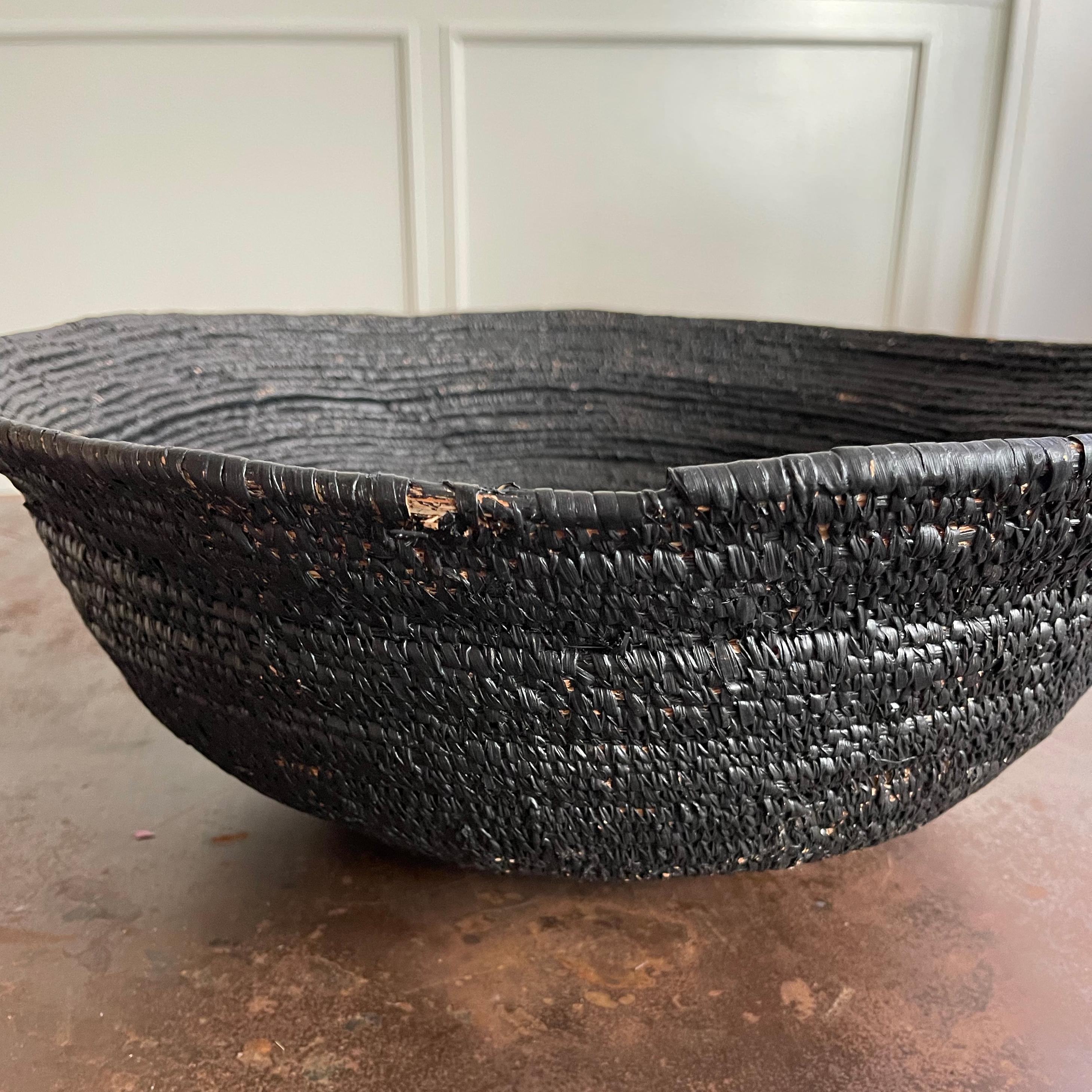 Contemporary Charcoal Seagrass Woven Basket For Sale