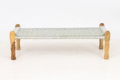 Contemporary Charpai Woven and Wood Bench
