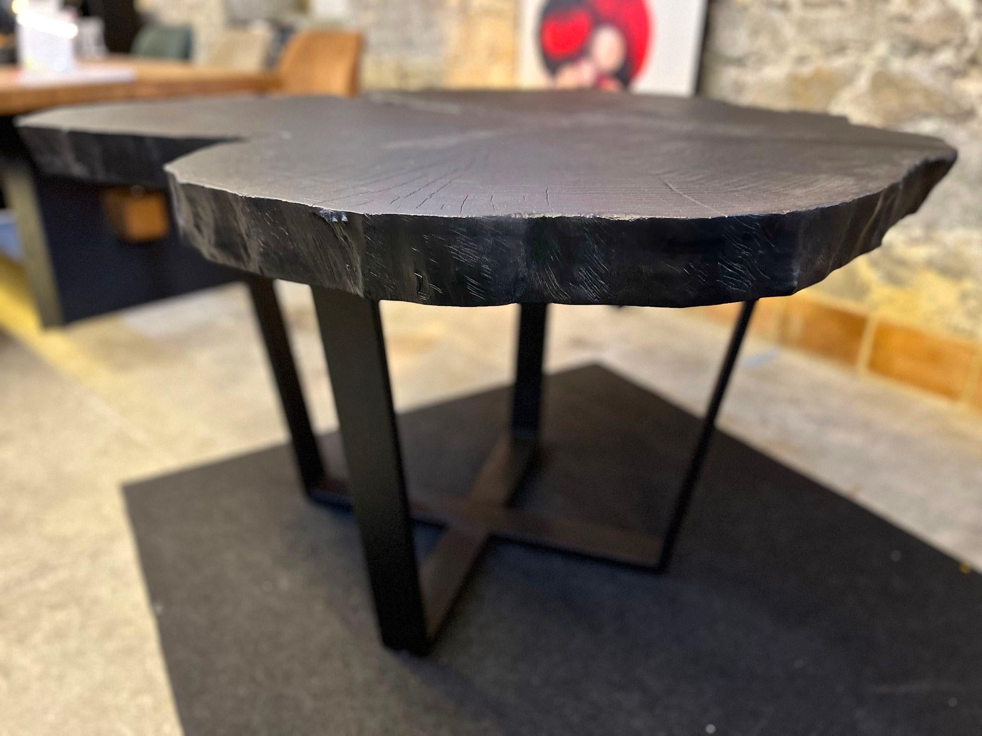 Austrian Contemporary Charred Oak Wood Dining Table With Black Steel Base, AT 2024 For Sale