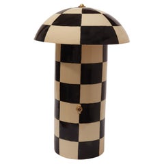 Contemporary Checker Patterned Ceramic Mushroom Lamp, Black and White