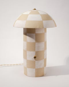 Lampe champignon contemporaine en céramique à damier, crème