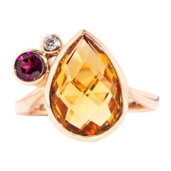 Bague contemporaine en or rose 9 carats avec grenat citrine et diamants en damier