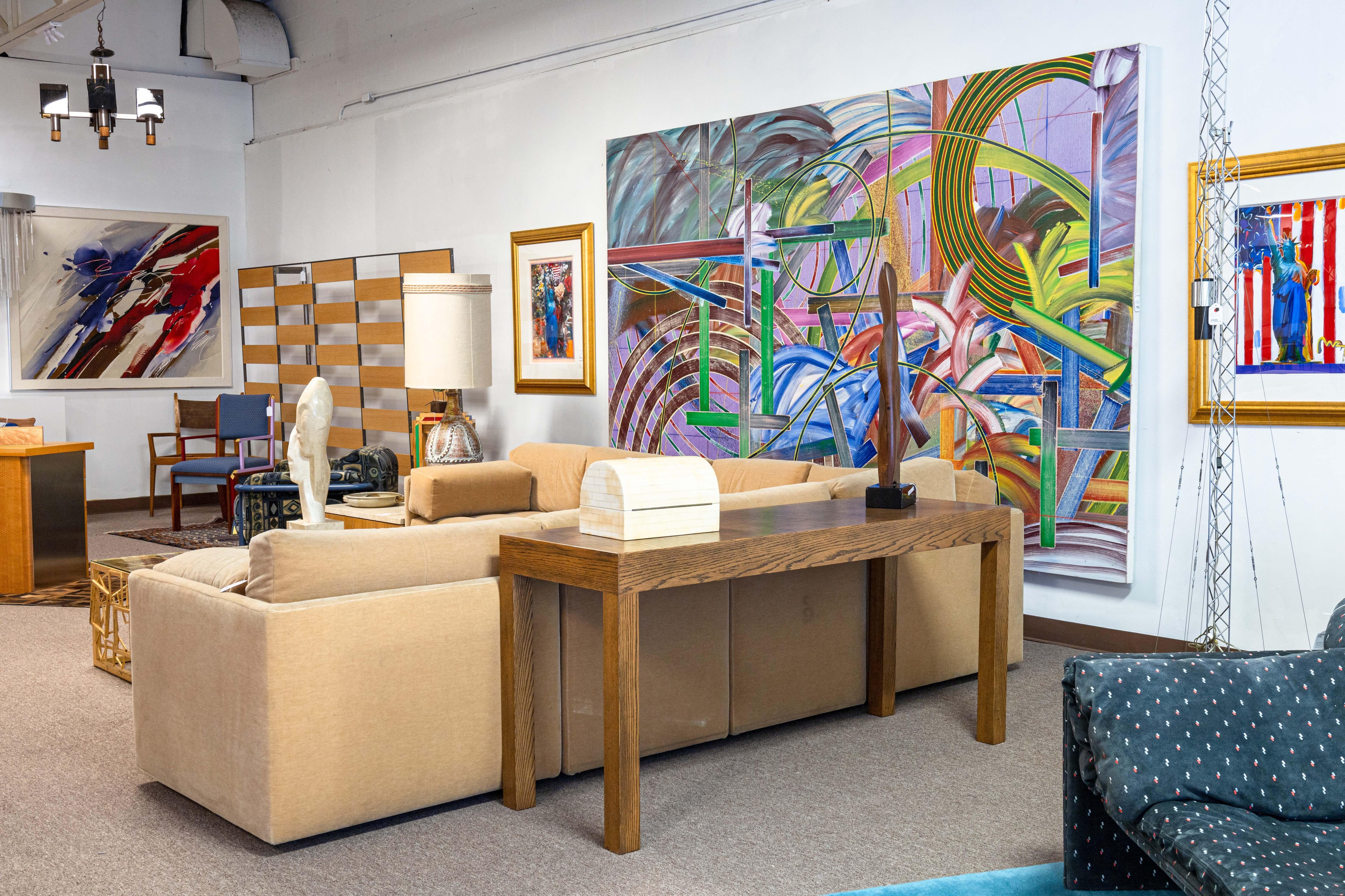 20th Century Contemporary Checkered Grain Zebra Wood Handcrafted Console Table