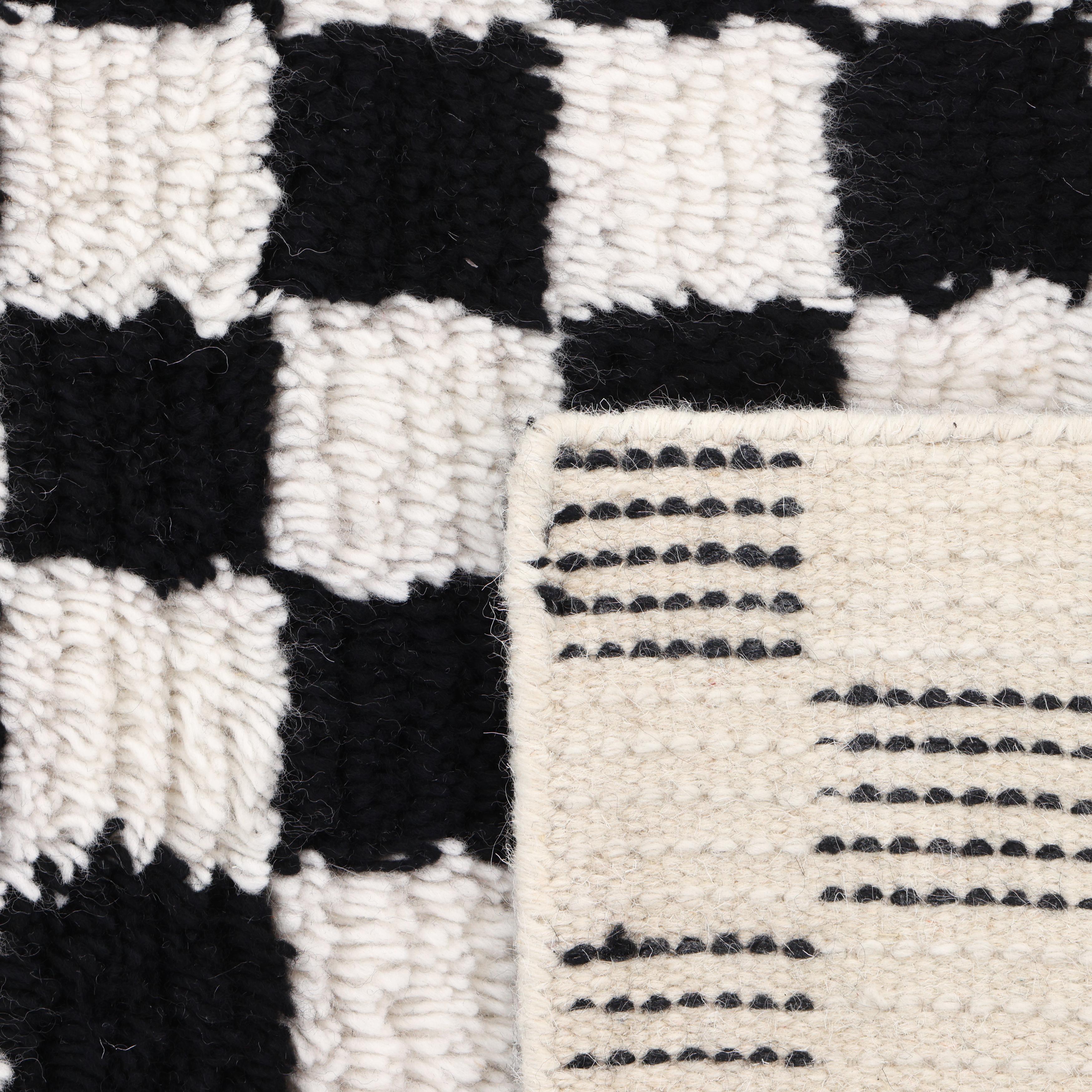 Tappeto d'area nero contemporaneo a scacchi Hand Made 3' 0