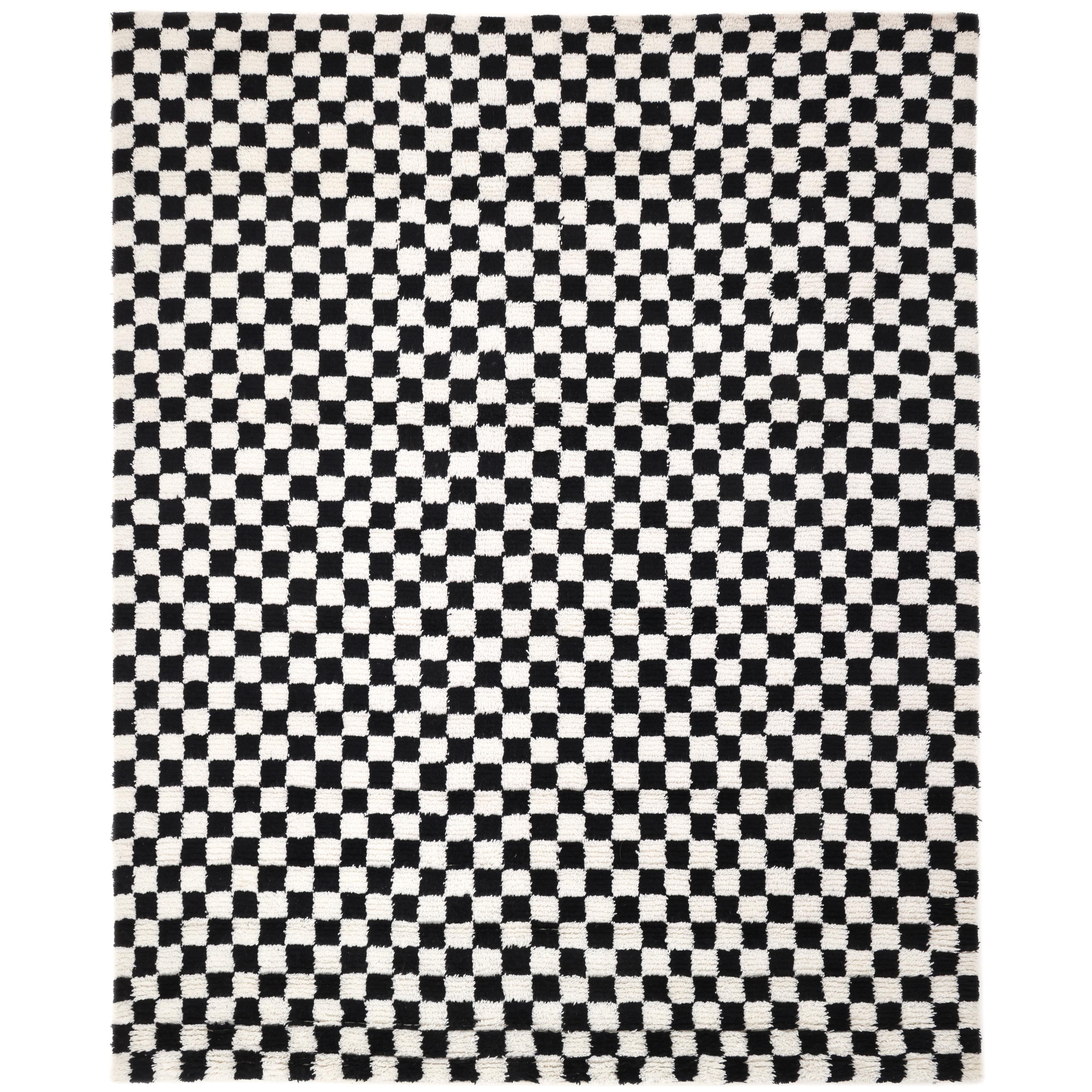 Tappeto d'area nero contemporaneo a scacchi Hand Made 3' 0" x 5' 0" in vendita
