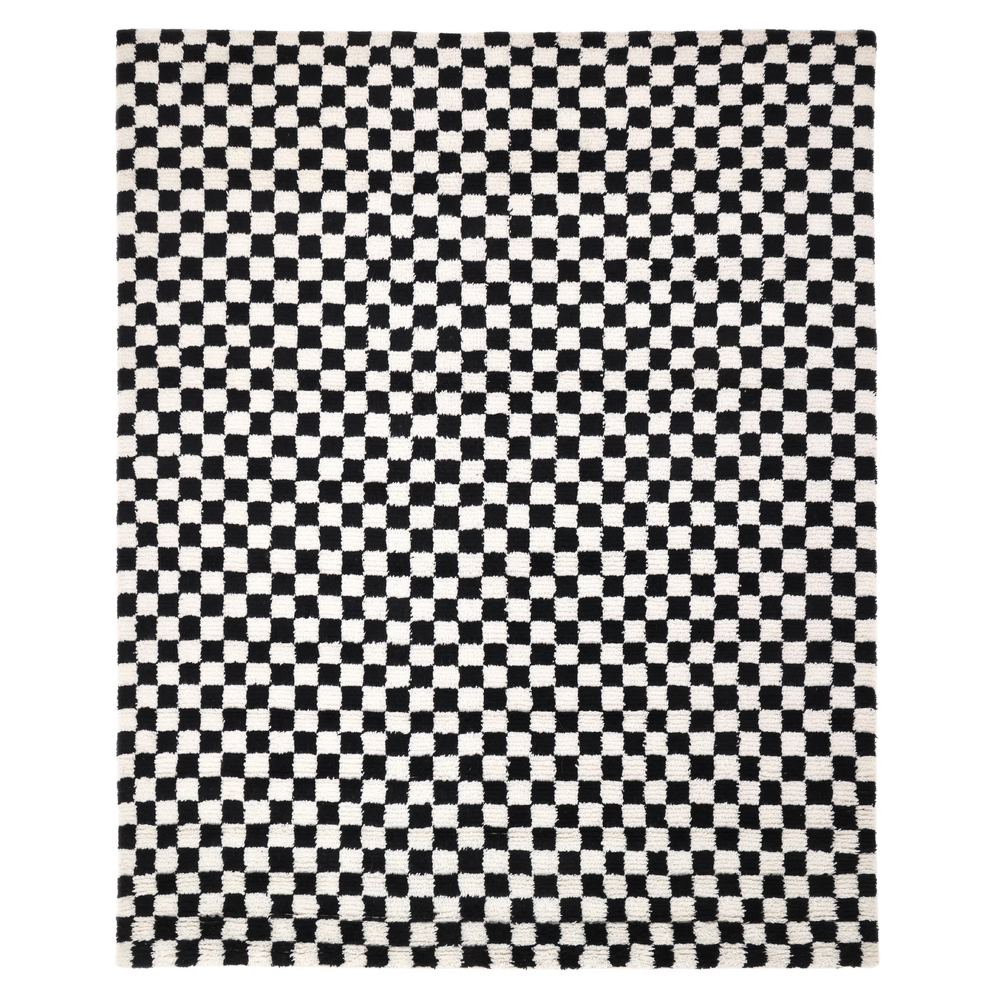 Contemporary Checkered Hand Made Black Area Rug 9' 0" x 12' 0"