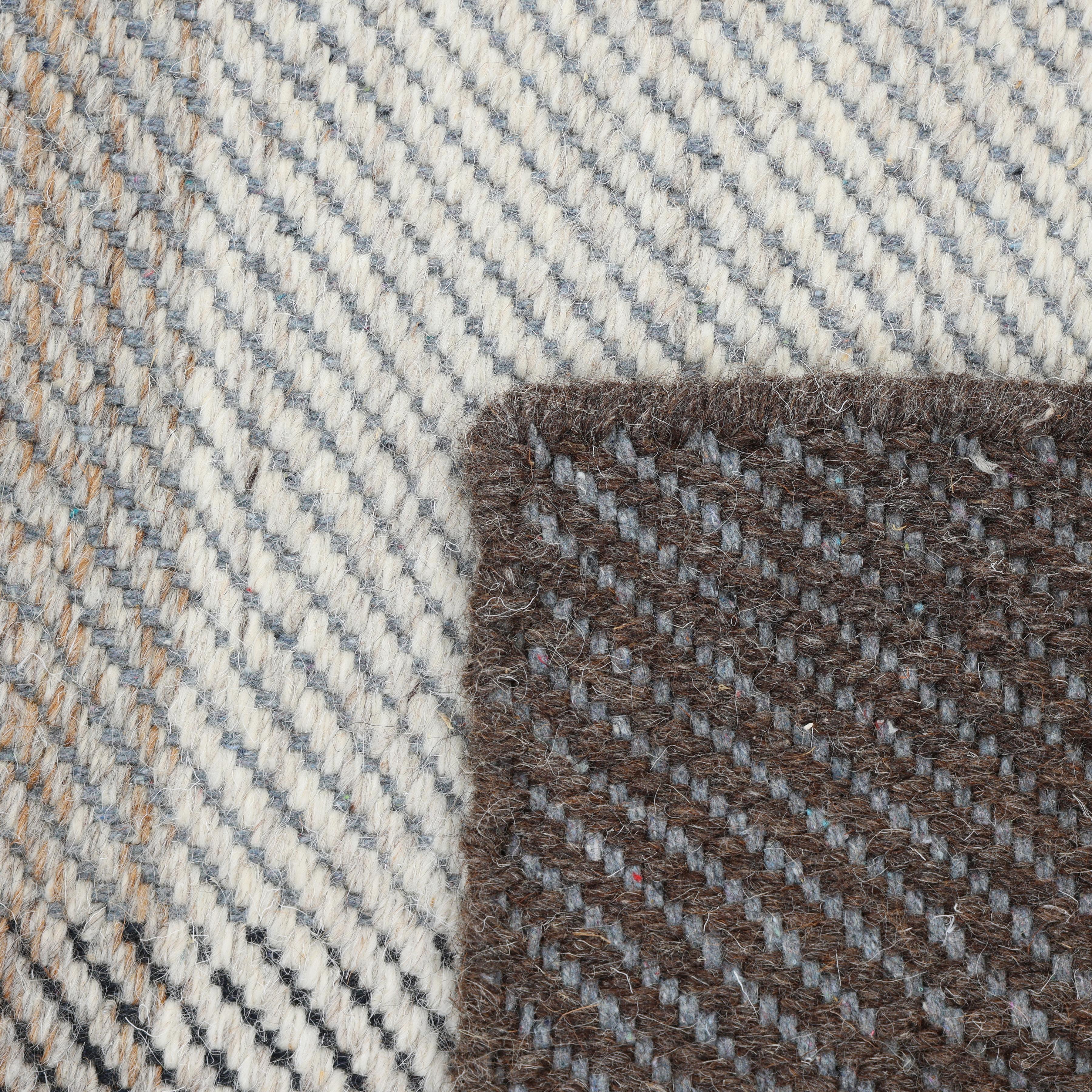 Tapis de sol contemporain à carreaux fait à la main Brown 3' 0