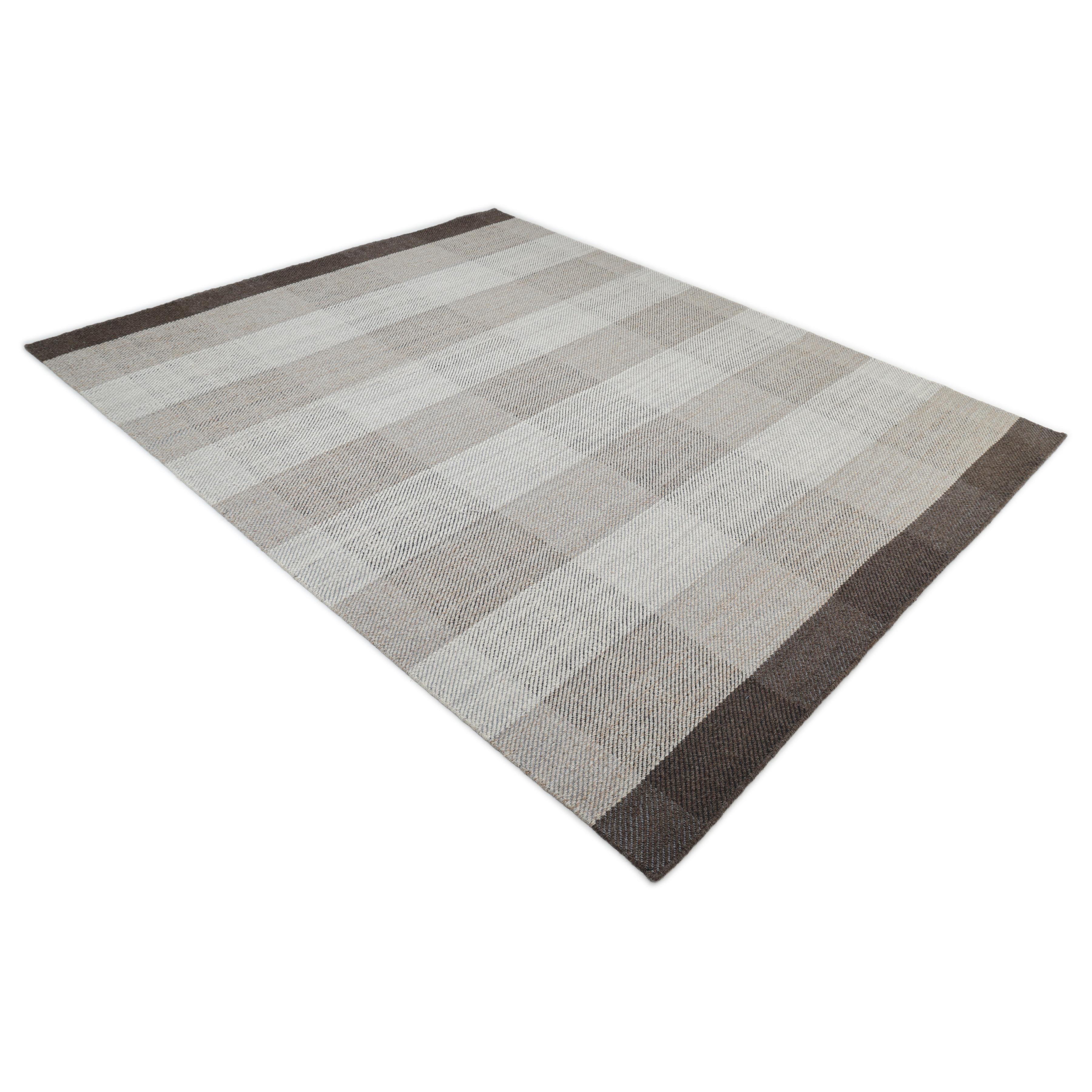 Tapis de sol contemporain à carreaux fait à la main Brown 3' 0