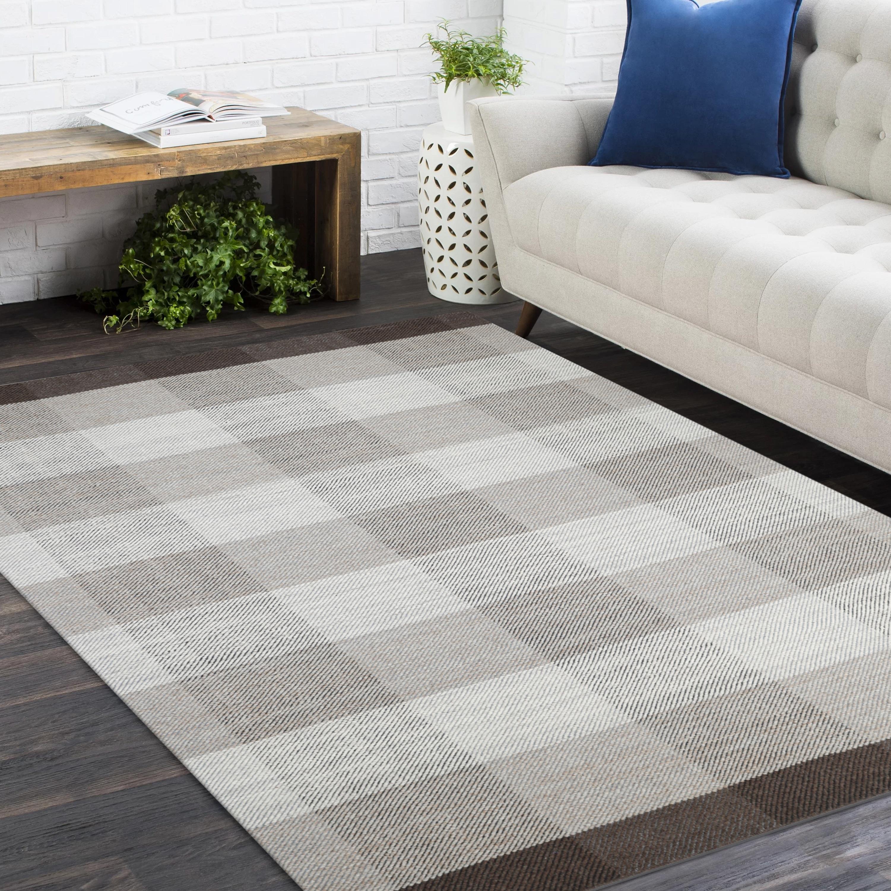 Tapis de sol contemporain à carreaux fait à la main Brown 3' 0