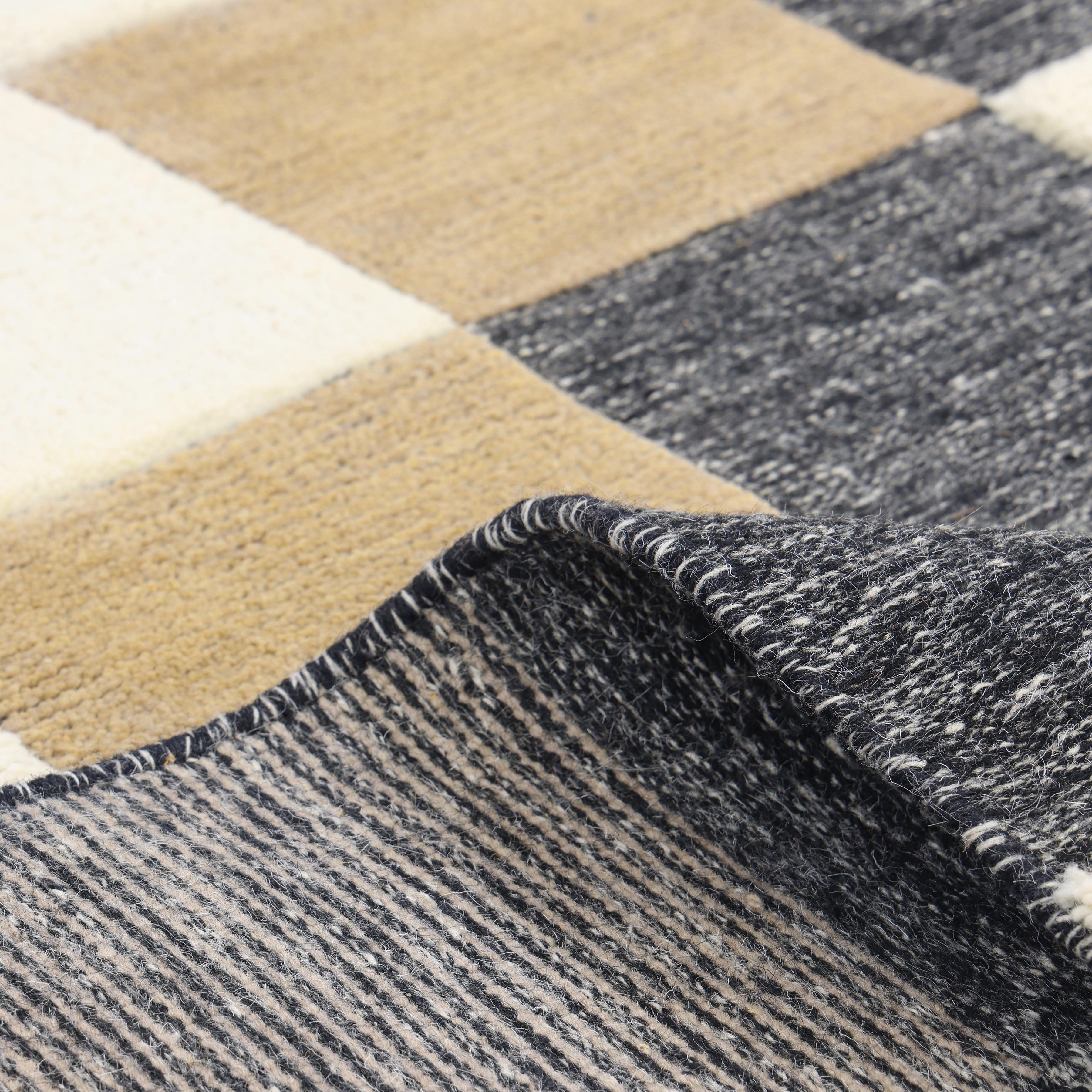 Wool Contemporary Checkered Hand Made Brown Area Rug 9' 0