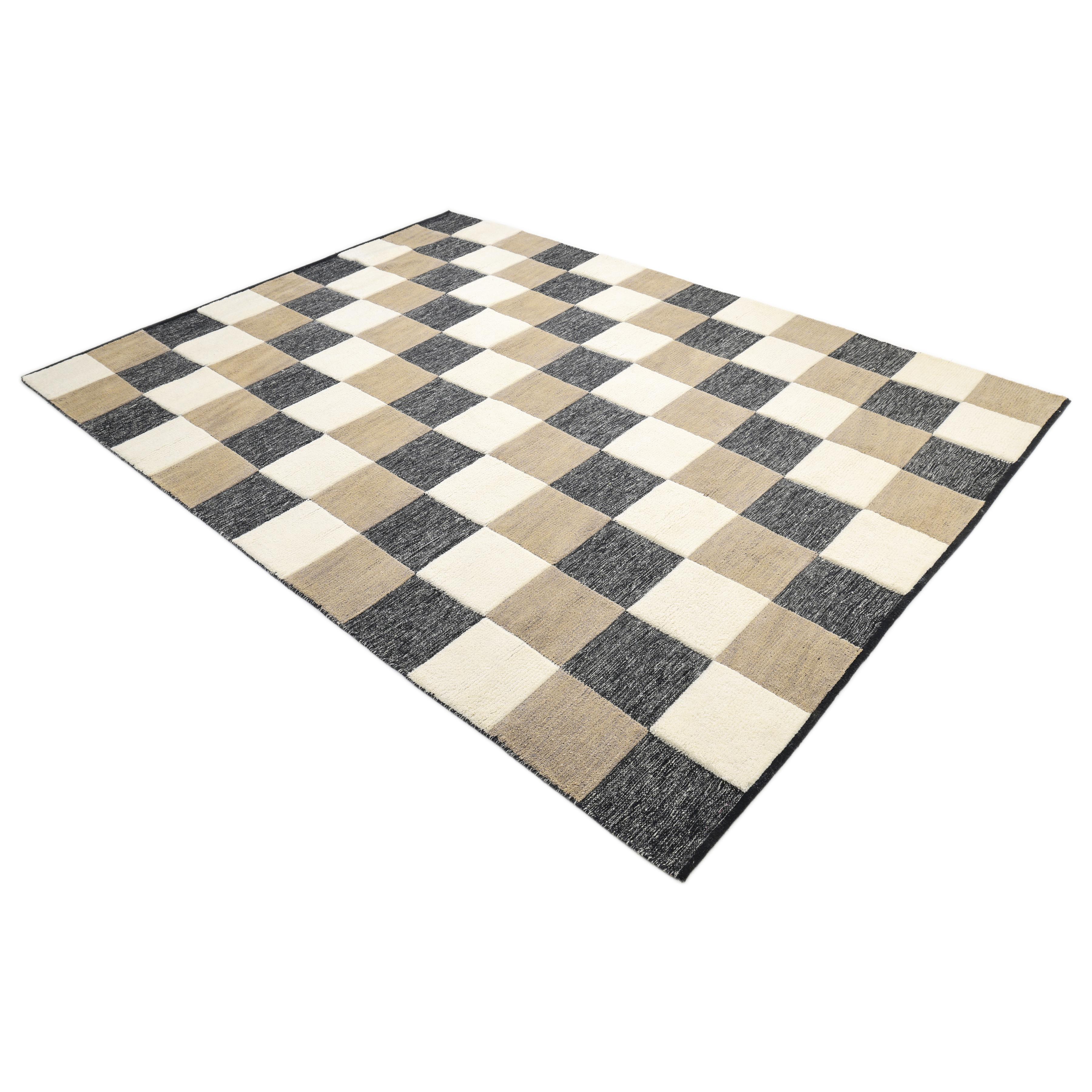 Contemporary Checkered Hand Made Brown Area Rug 9' 0