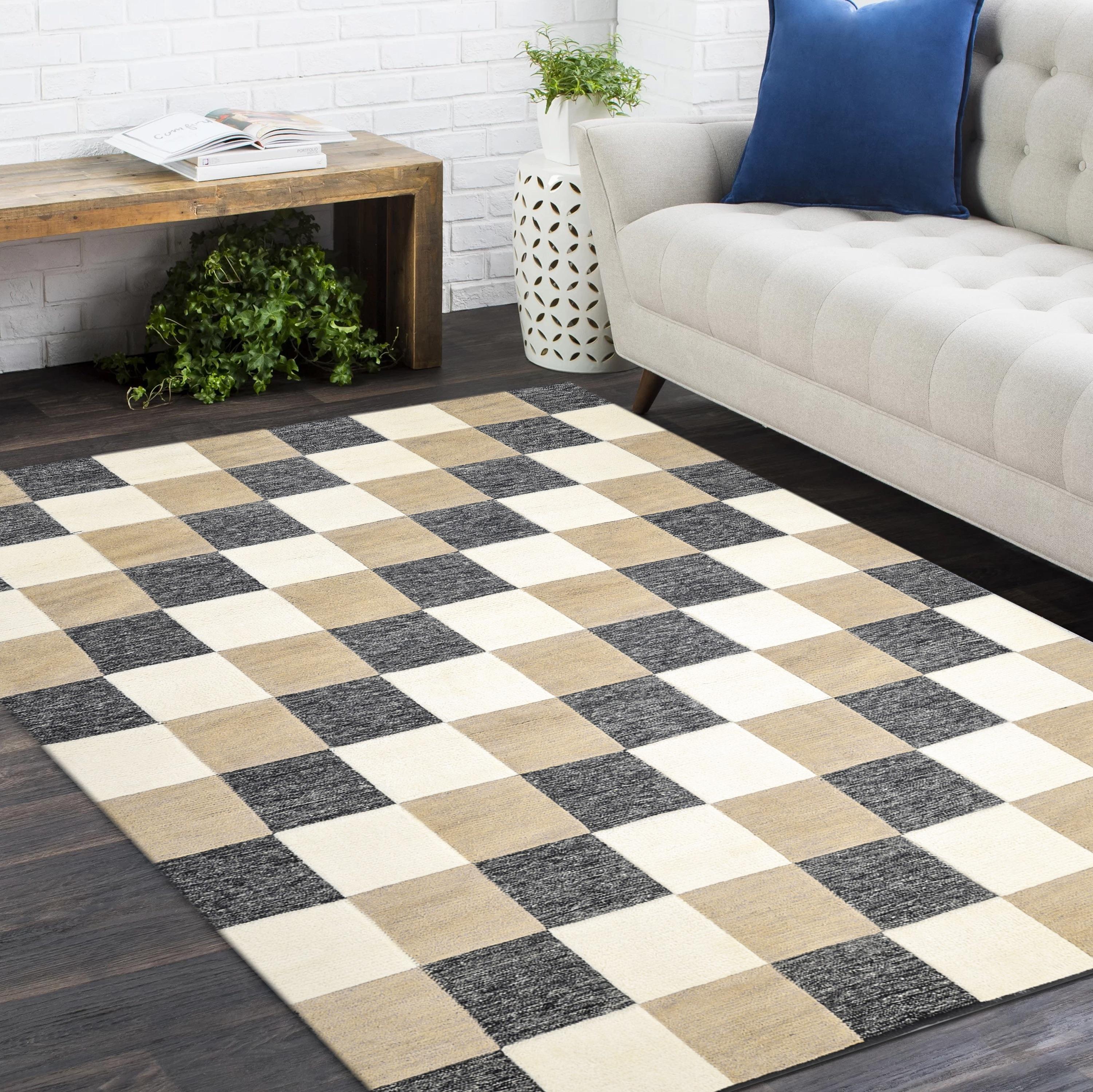 Contemporary Checkered Hand Made Brown Area Rug 9' 0