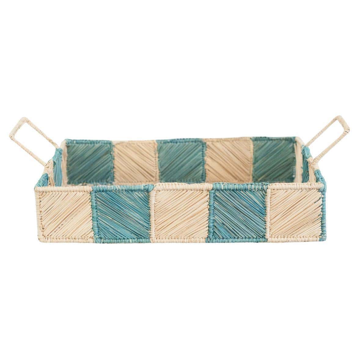 Contemporary Checkered Rectangular Rattan Serving Tray with Handles For ...