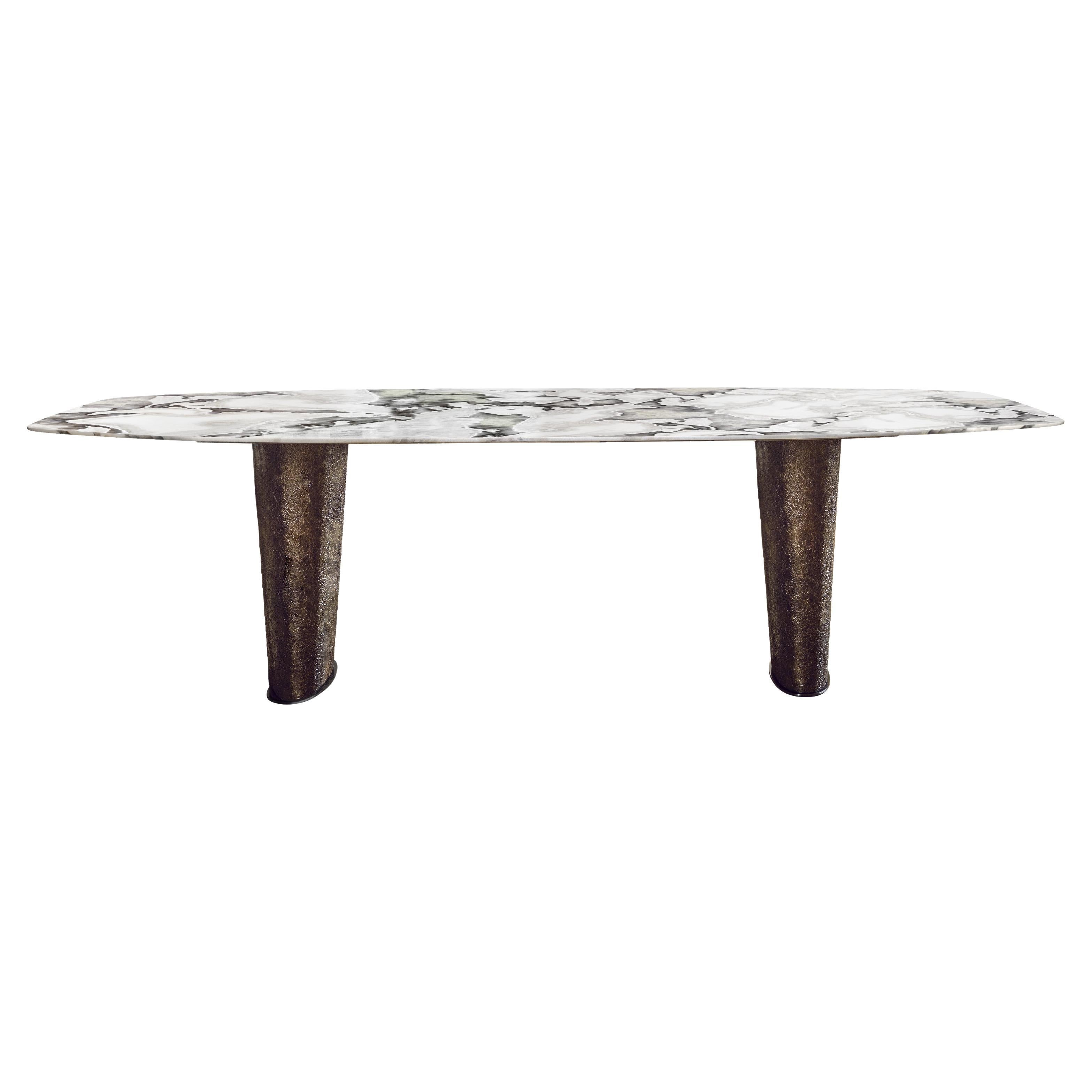 Contemporary Cheope Table with "Dover White" Marble top and Artistic Finish Base