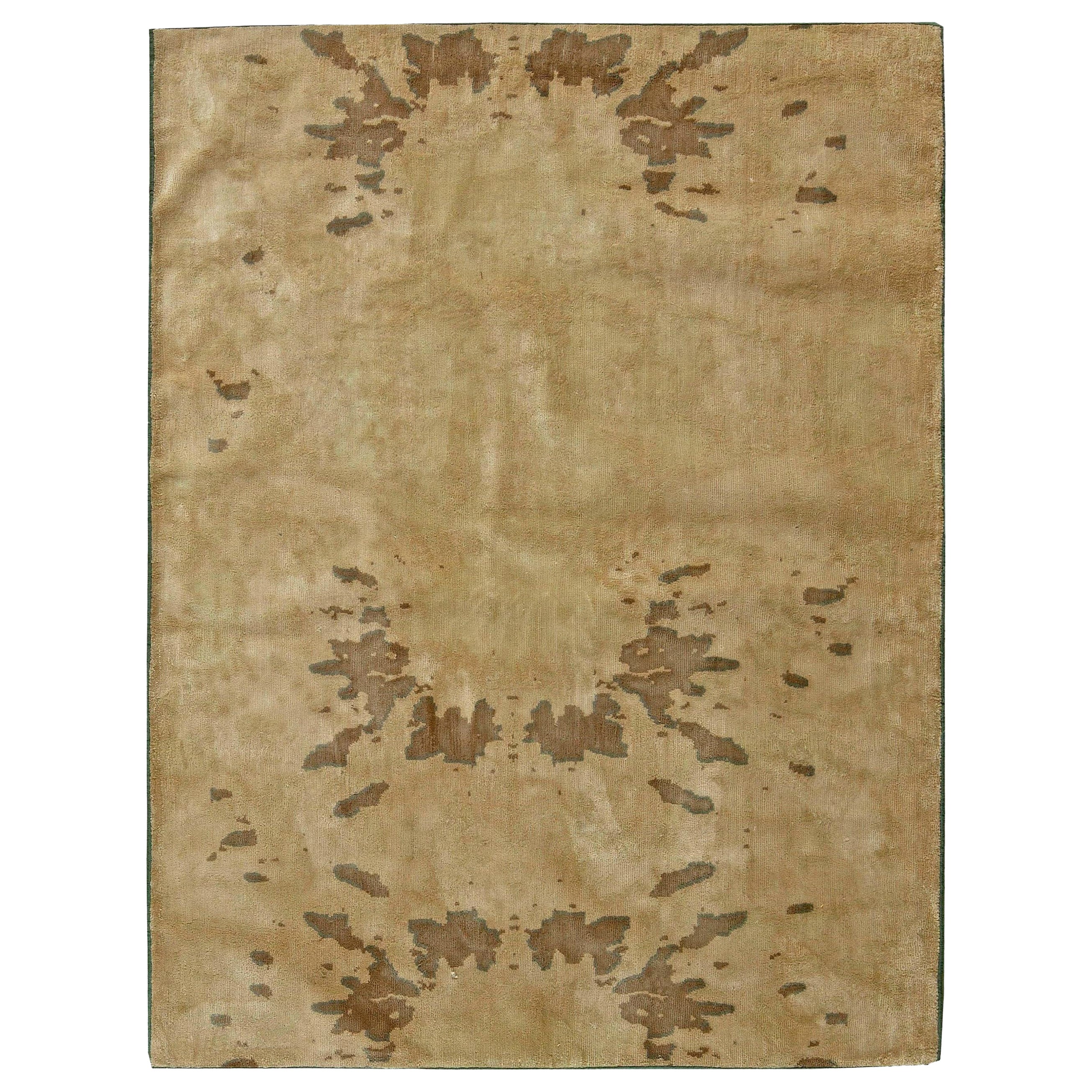 Contemporary Chestnut Beige Hand Knotted Silk Rug by Doris Leslie Blau