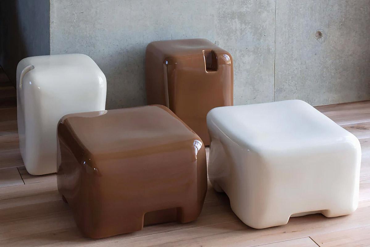 Ceramic Contemporary chestnut ceramic low side table / stool, Cobble Low by Faye Toogood For Sale