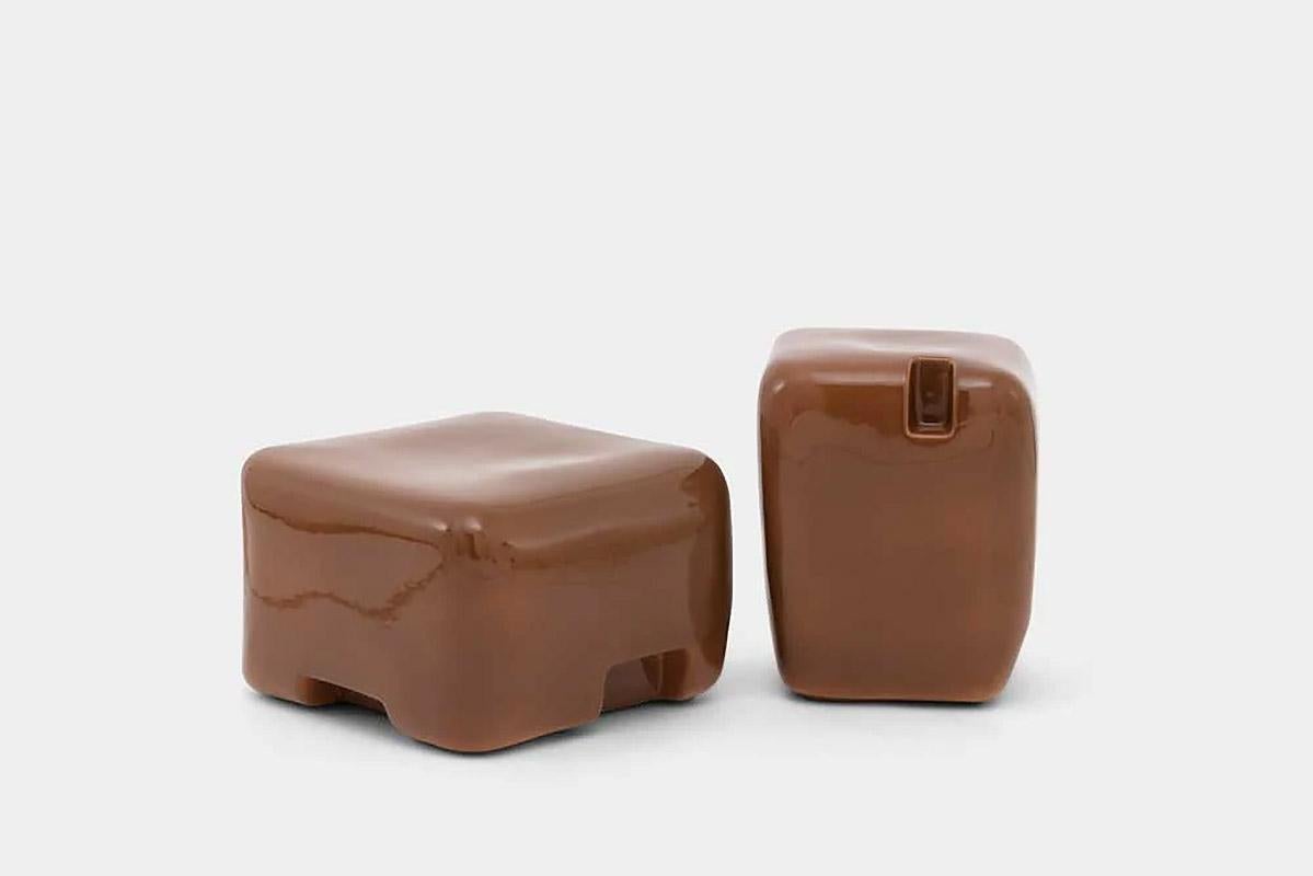Ceramic Contemporary chestnut ceramic side table / stool, Cobble Tall by Faye Toogood For Sale