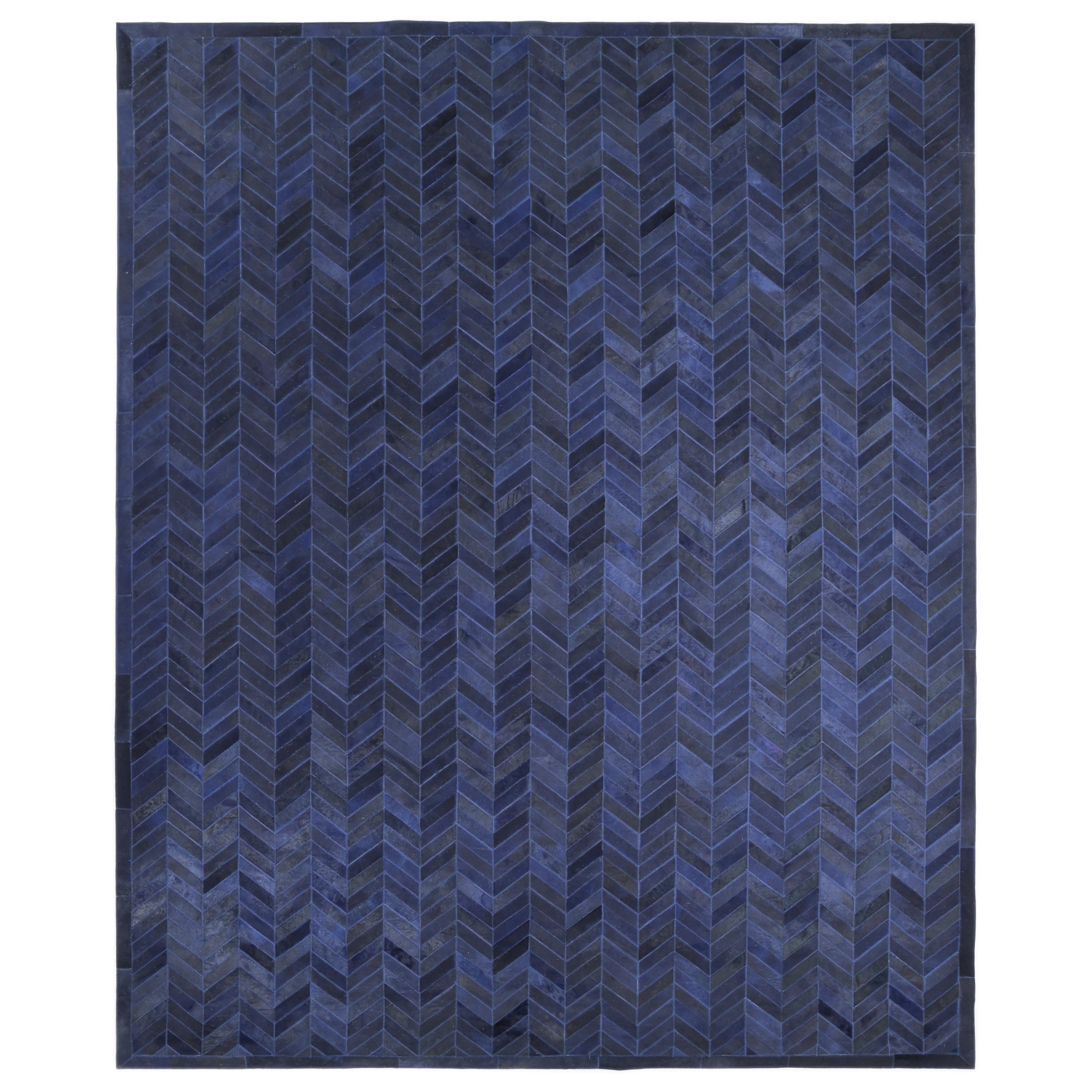 Contemporary Chevron Hand Made Blue Area Rug 9' 0" x 12' 0"