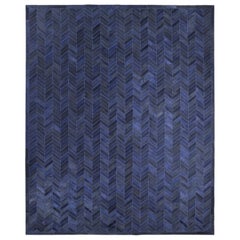 Contemporary Chevron Hand Made Blue Area Rug 9' 0" x 12' 0"