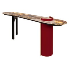 Tavolo Consolle Chiado Contemporary, Pelle Rossa, Quarzo, Fatto a mano Greenapple