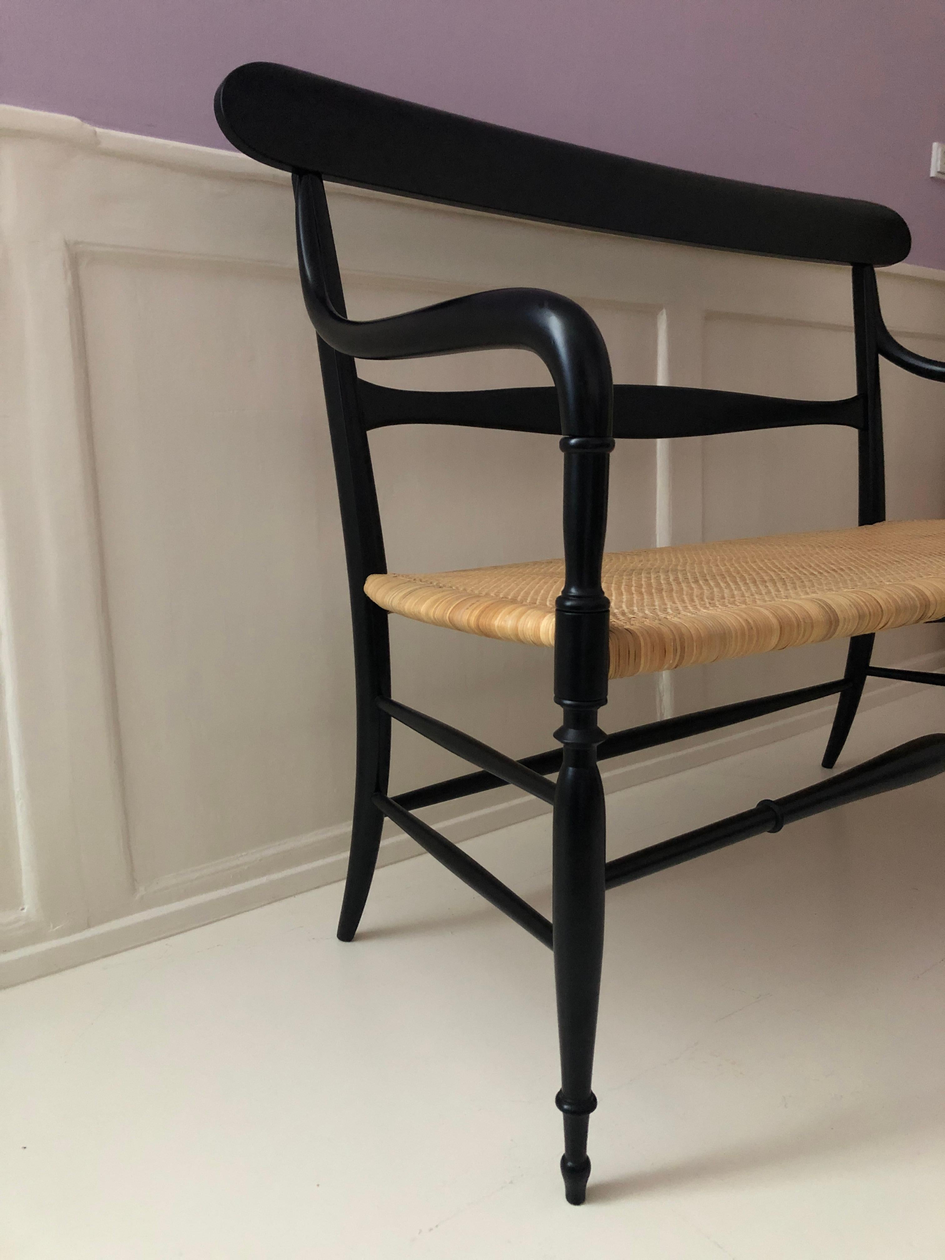 Italian Contemporary Chiavari Bench in Lacquered Wooden Frame and Cane Seat, Italy For Sale