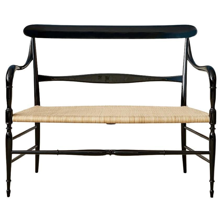 Contemporary Chiavari Bench in Lacquered Wooden Frame and Cane Seat, Italy