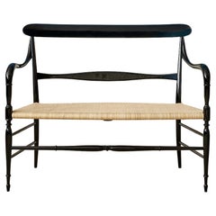 Contemporary Chiavari Bench in Lacquered Wooden Frame and Cane Seat, Italy