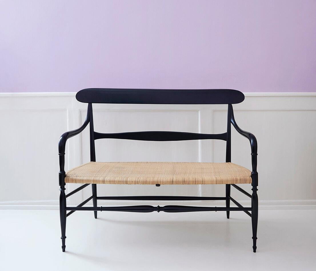 Italy, contemporary

Chiavari bench. Black lacquered wooden frame and cane seat.

Measures: H 88 x W 107 x D 50 cm.
 