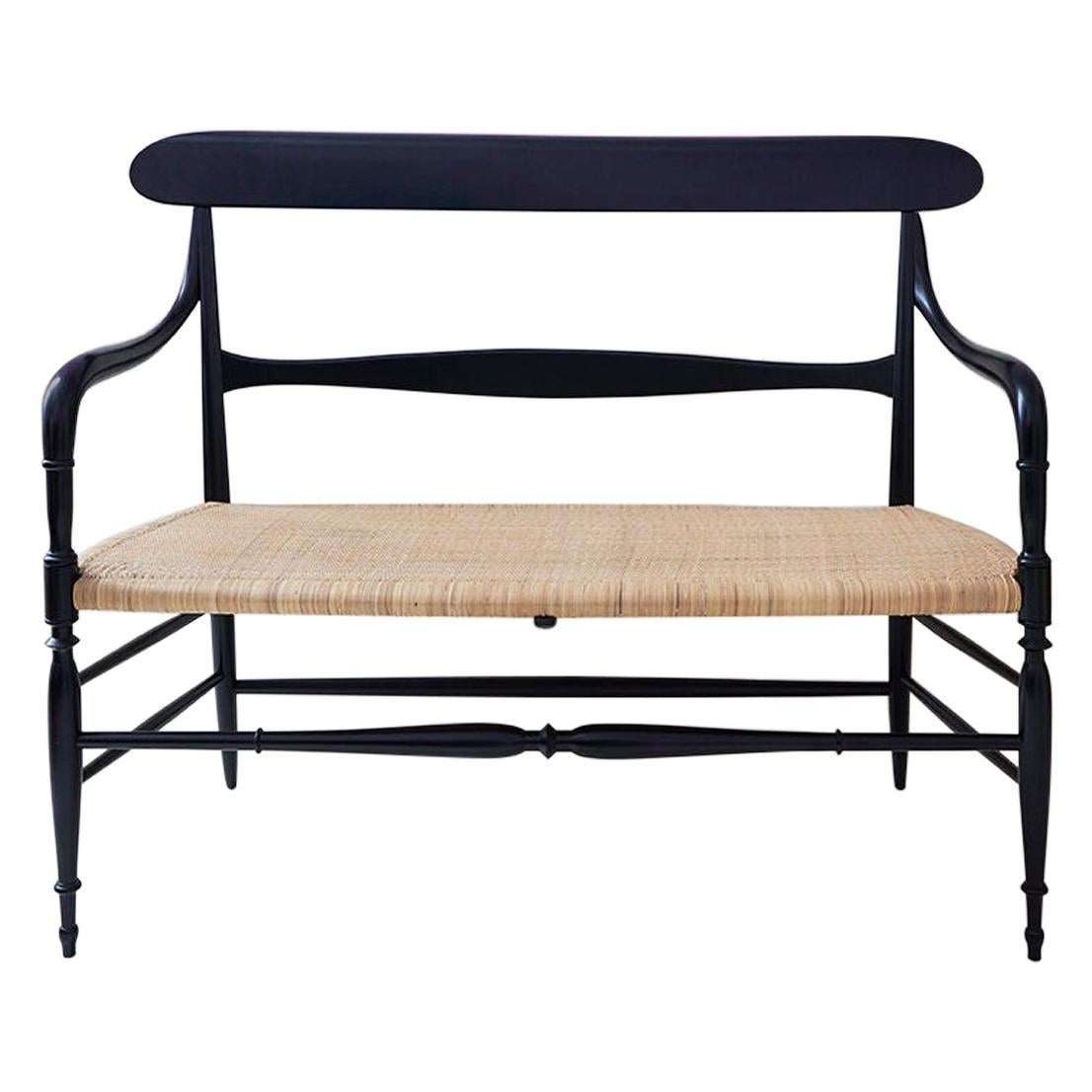 Contemporary Chiavari Bench in Lacquered Wooden Frame and Rattan Seat, Italy