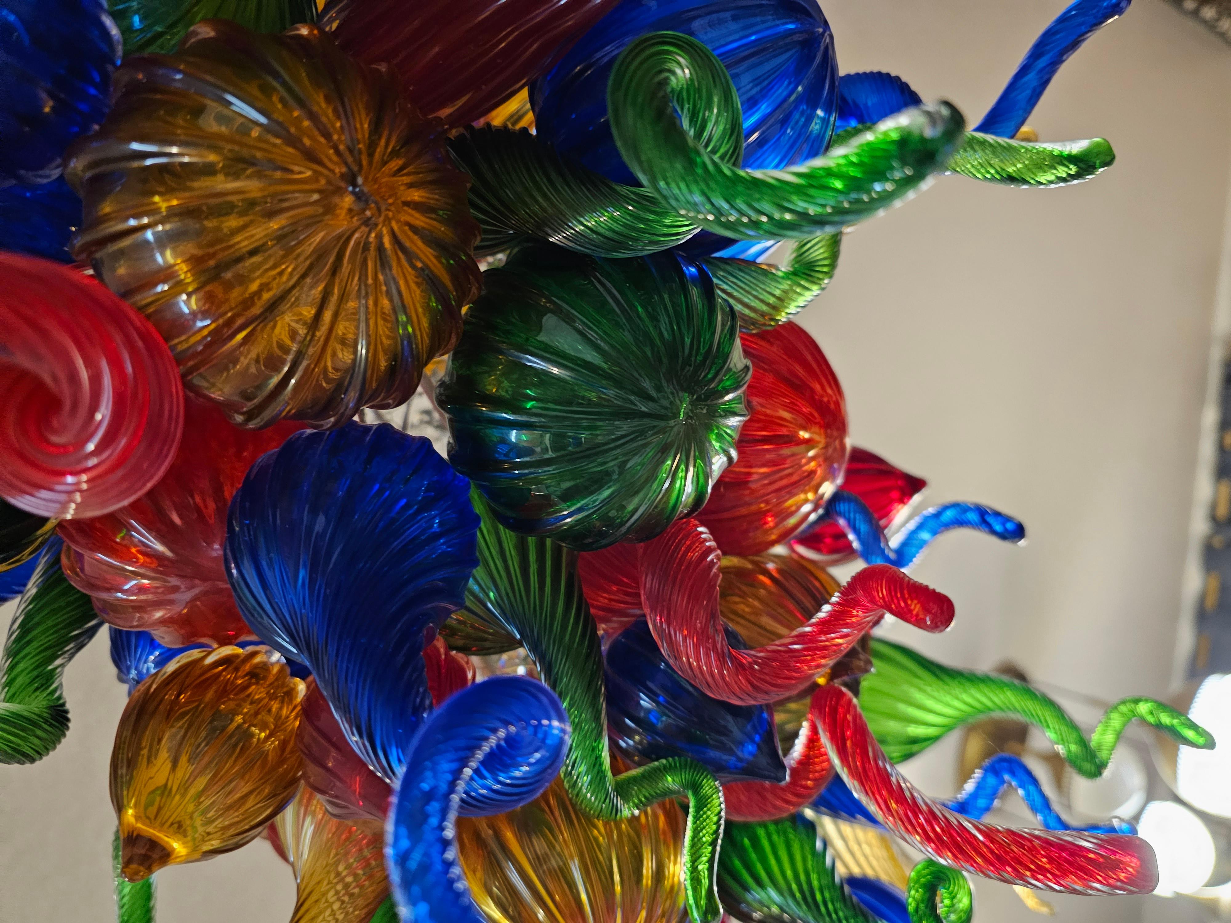 Contemporary Chihuly Murano Hand Blown 80 Piece Glass Chandelier 7