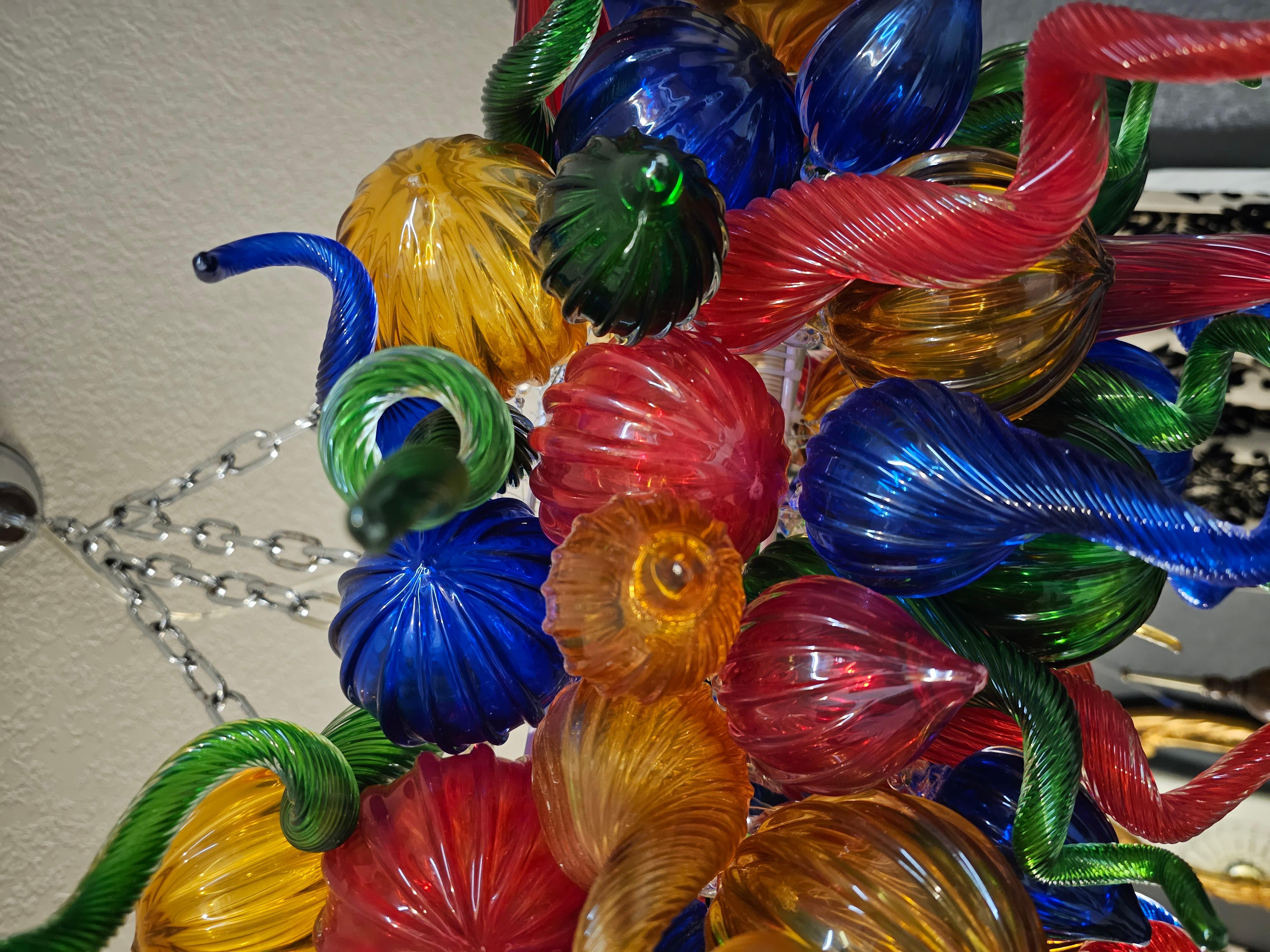 Contemporary Chihuly Murano Hand Blown 80 Piece Glass Chandelier 10