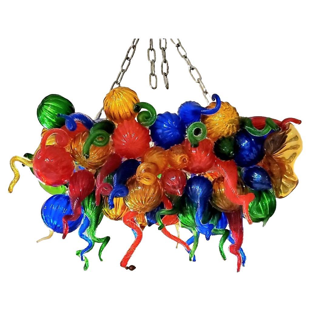 Contemporary Chihuly Murano Hand Blown 80 Piece Glass Chandelier